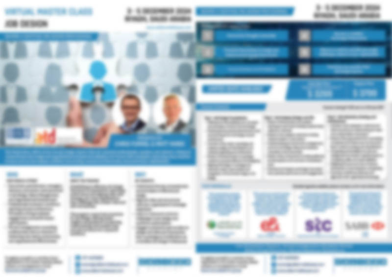 Job Design Virtual Master Class 3-5 December, Riyadh Job Design Virtual Master Class 3-5 December, Riyadh